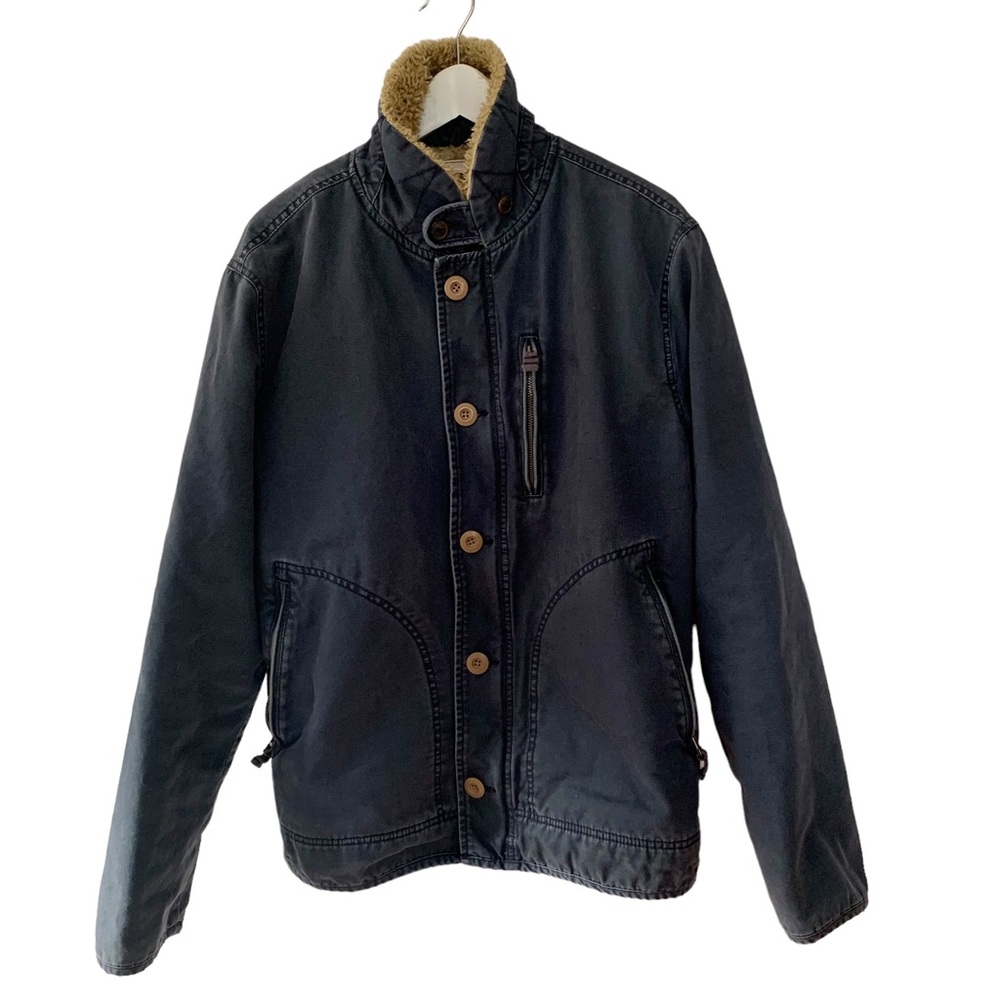 Sherpa Lined CPO Provisions Distressed Blue Cold Weather Outdoor Coat Size Large